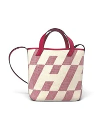 Bolsa Hermès Cabas Tote em Canvas Rosa e Off-White
