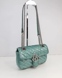 Bolsa Gucci Marmont Paetê Azul Turquesa