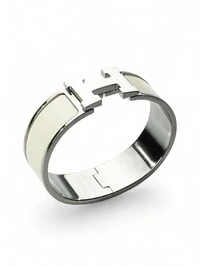 Bracelete Hermès Clic Clac H Prata Off White