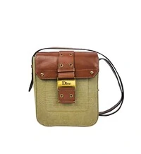 Bolsa Dior Crossbody Vintage Canvas Couro Bege e Caramelo