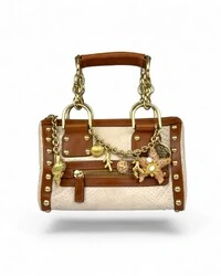 Bolsa Versace em Phyton Off White e Couro Caramelo