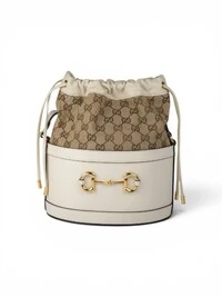 Bolsa Gucci Horsebit 1955 GG Canvas Bucket Ivory