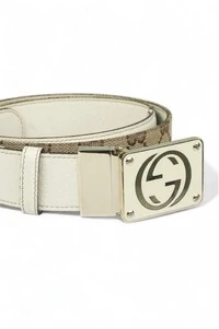 Cinto Gucci Monograma GG Archive - White / Canvas