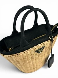Bolsa Prada Midollino Canapa Basket Tote Preta