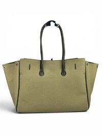 Bolsa Balenciaga Bel Air Carry All Média Canvas & Couro Cáqui e Verde