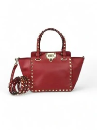 Bolsa Valentino Rockstud Tote Small Cereja