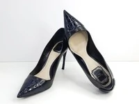 Sapato Christian Dior em Couro e Croco Preto e Azul