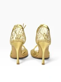 Bottega Veneta Mesh Lace-Up Sandal Dourada