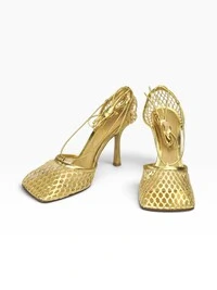 Bottega Veneta Mesh Lace-Up Sandal Dourada