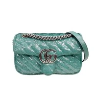 Bolsa Gucci Marmont Paetê Azul Turquesa