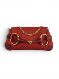 Bolsa Gucci Horsebit Chain Clutch Vermelha
