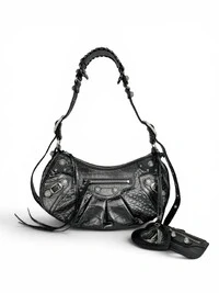 Bolsa Balenciaga Le Cagole Small Croco Embossed with Crystals Cinza Metalizada
