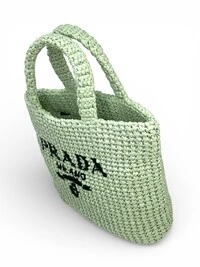 Bolsa Prada Ráfia Crochê Verde Menta