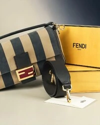 Bolsa Fendi Nubuck Pequin Baguette Moro e Ebano