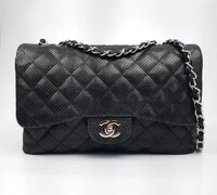 Bolsa Chanel Quilted Single Flap Jumbo 11.12 Perforated Preta