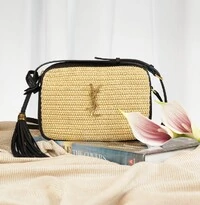 Bolsa Saint Laurent Crossbody Camera Rafia Rafia /Couro