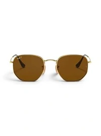 Óculos De Sol Ray-Ban Hexagonal Dourado Marrom