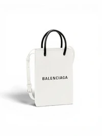 Bolsa Balenciaga Mini Shopping Bag em Couro Off White