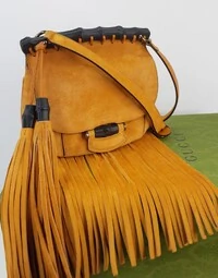 Bolsa Gucci Nouveau Fringe Bag Small Laranja em Camurça