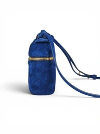Bolsa Bottega Veneta Bang Bang Intrecciato Suede Azul Royal