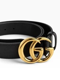 Cinto Gucci GG Marmont Preto com Fivela Dourada