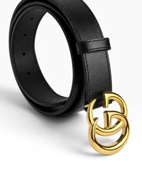 Cinto Gucci GG Marmont Preto com Fivela Dourada