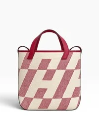 Bolsa Hermès Cabas Tote em Canvas Rosa e Off-White