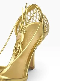 Bottega Veneta Mesh Lace-Up Sandal Dourada