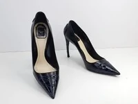 Sapato Christian Dior em Couro e Croco Preto e Azul
