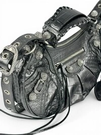 Bolsa Balenciaga Le Cagole Small Croco Embossed with Crystals Cinza Metalizada