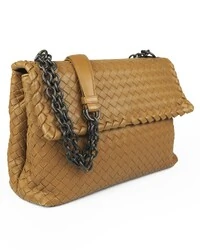 Bolsa Bottega Veneta Olimpia Intrecciato Caramelo
