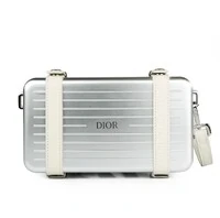 Bolsa Cristian Dior X Rimowa Crossbody Metal e Couro Prateada