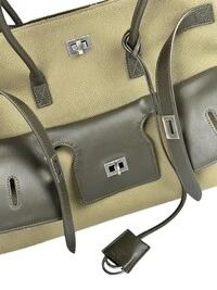 Bolsa Balenciaga Bel Air Carry All Média Canvas & Couro Cáqui e Verde