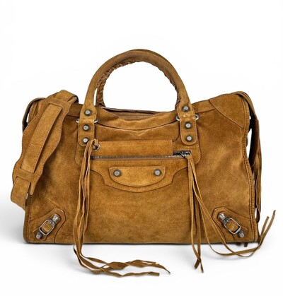 Foto Bolsa Balenciaga Le City Suede Média Caramelo