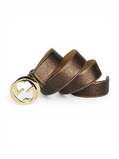 FotoCinto Gucci GG Couro Marrom Metalizado com Ferragem Dourada