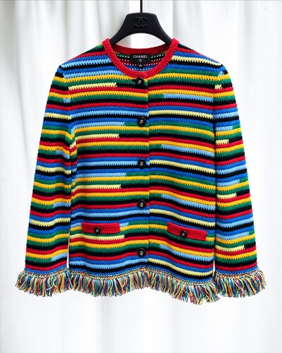Foto Cardigan Chanel Coco Beach Tricot Listrado Multicolorido