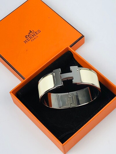 Foto Bracelete Hermès Clic Clac H Prata Branco