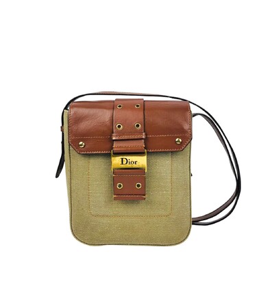Foto Bolsa Dior Crossbody Vintage Canvas Couro Bege e Caramelo