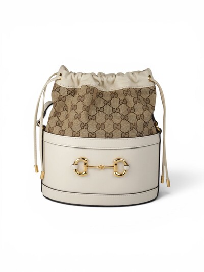 Foto Bolsa Gucci Horsebit 1955 GG Canvas Bucket Ivory