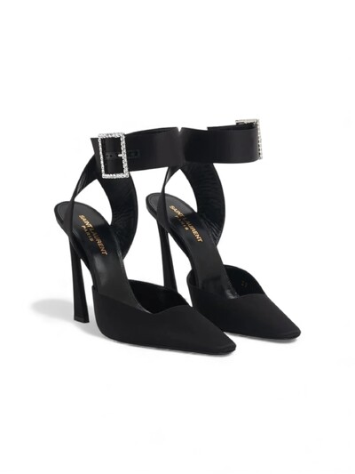 Foto Sapato Saint Laurent Scarpin Crystal Buckle Pumps Preto