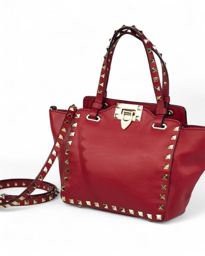 FotoBolsa Valentino Rockstud Tote Small Cereja