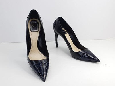 FotoSapato Christian Dior em Couro e Croco Preto e Azul