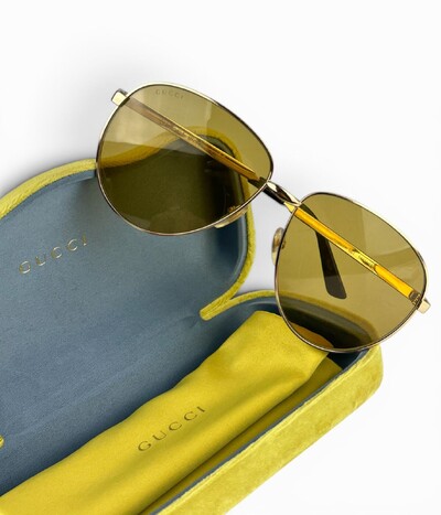 FotoÓculos De Sol Gucci Aviador Com Lente Cosmética Lente Amarela