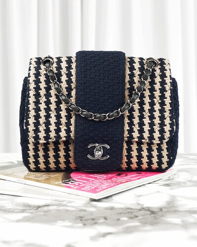 FotoBolsa Chanel Elementary Chic Flap Tweed Small Navy Blue