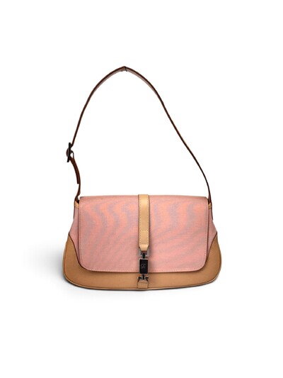 Foto Bolsa Gucci Jackie Vintage em Canvas Nude e Rosa