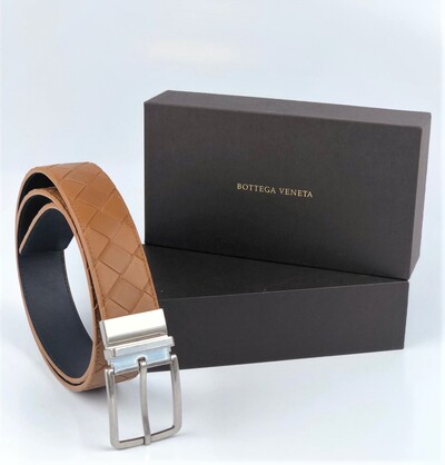 Foto Cinto Bottega Veneta Reversível Intrecciato Caramelo