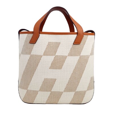 Foto Bolsa Hermès Cabas H Em Biais 27 Caramelo Off White