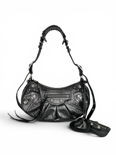 Foto Bolsa Balenciaga Le Cagole Small Croco Embossed with Crystals Cinza Metalizada