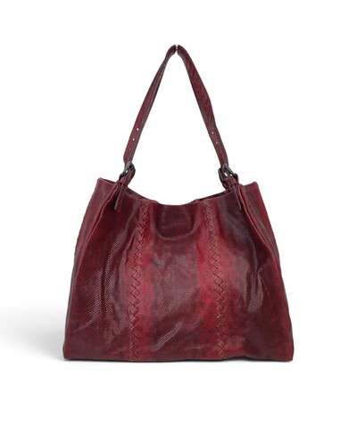 Foto Bolsa Bottega Veneta Karung Tote Stone em Snake Bordô