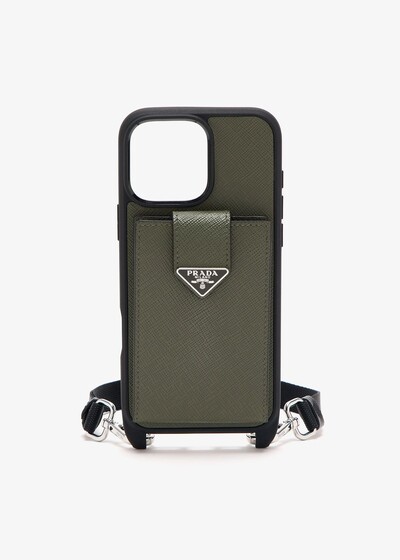 Foto Prada Saffiano Phone Case with Strap – iPhone 16 Pro Max.